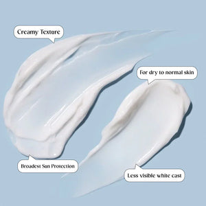 Safrin Skin Care sunscreen creamy texture swatches for dry to normal skin, broad sun protection