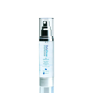 Defyderm Hydrating Serum by Safrin Skin Care, clear bottle with silver pump, skincare product