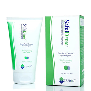 Safrin Skin Care SafriDerm Skin Brightening Face Wash tube and box, 150ml, for deep cleansing
