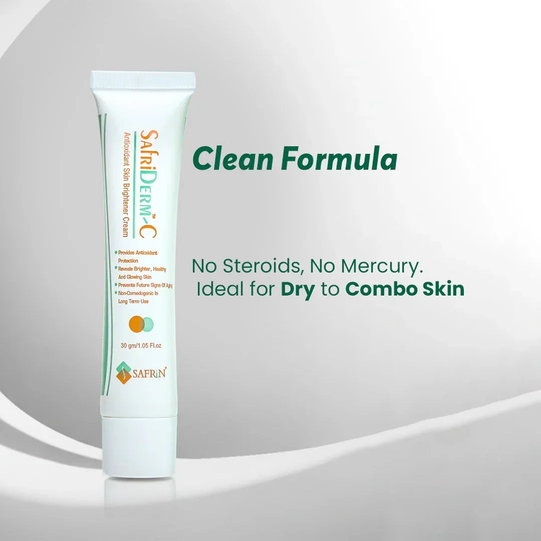 SafriDerm-C antioxidant skin brightener cream tube for dry to combo skin by Safrin Skin Care