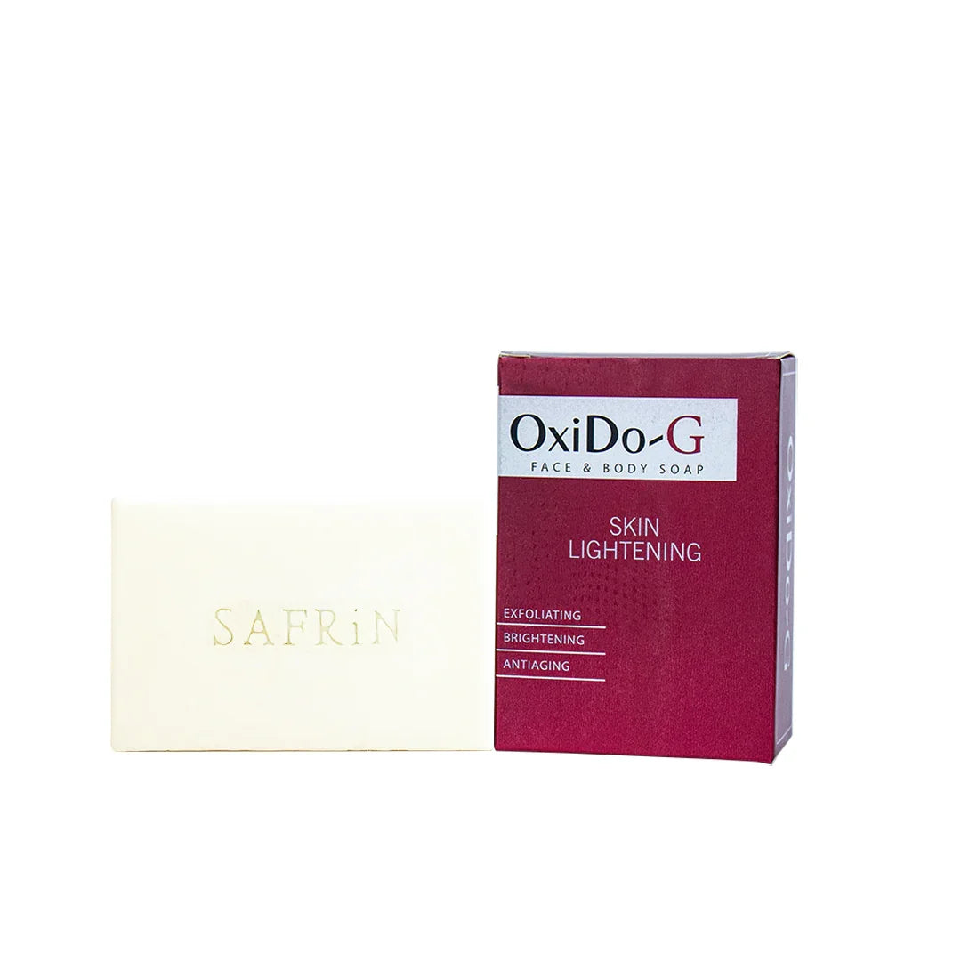 Oxido-G skin lightening soap bar and packaging - Safrin Skin care